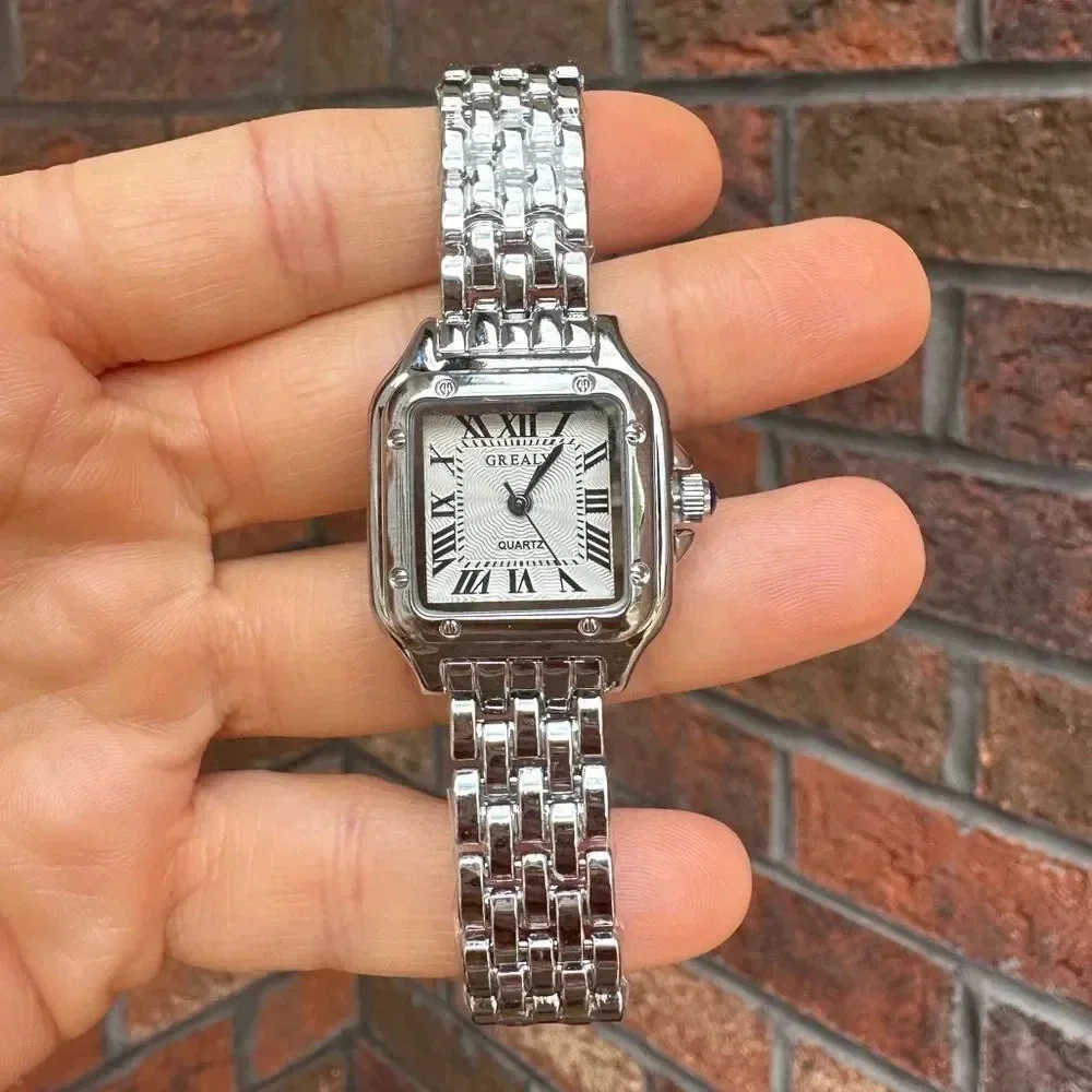 Panthere Classic Rectangle Stainless Steel Gold Watch
